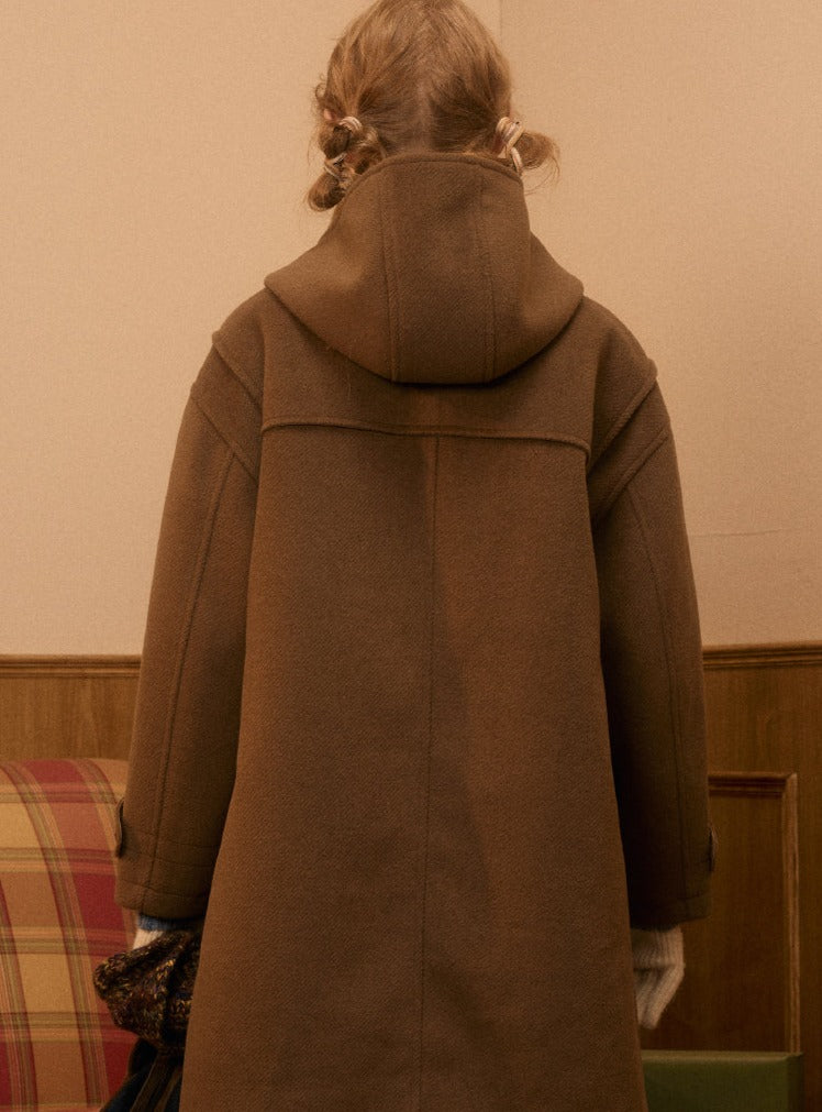 Vintage hooded cotton horn tweed coat