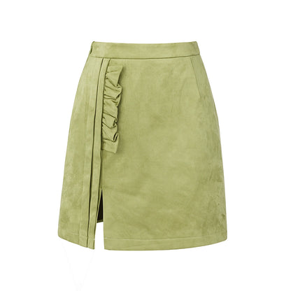 Green Polka Dot Ruffled Hip Skirt