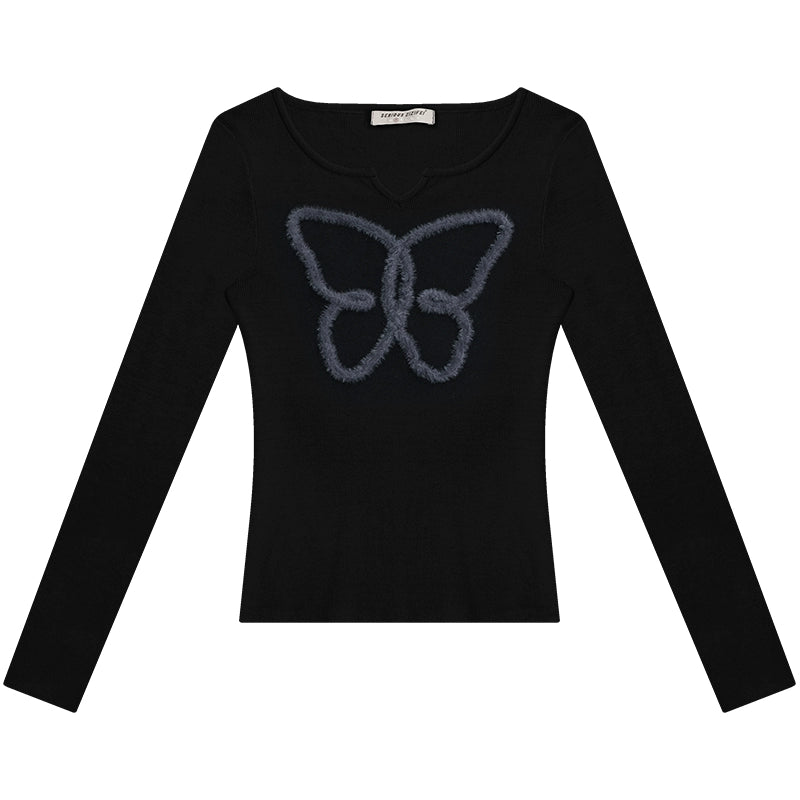 Retro Slim Butterfly Knit Top