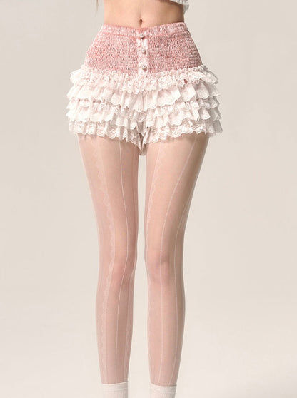 Weniger auch Auge Frühling Pfirsich Knospe rosa weiß Französisch Frühling Sommer neue Spitze A-Linie Kuchen Rock Ballett-Shorts