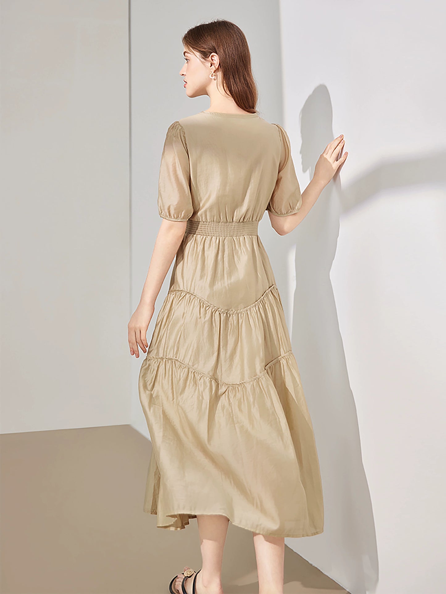 French Elegant V-Neck Puff Sleeve Dress