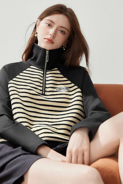 Half-Zip Striped Casual Top