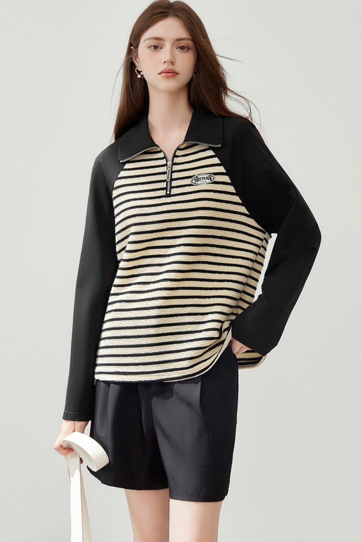 Half-Zip Striped Casual Top