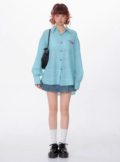 American Retro Mid Length Loose Thin Shirt