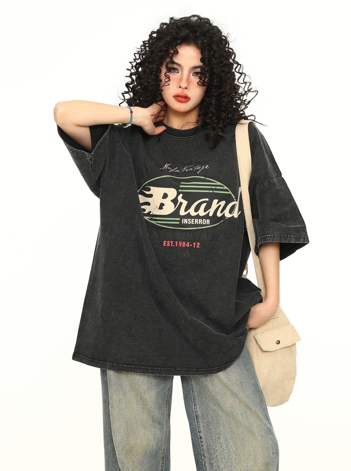 Distressed Retro Wash T-Shirt mit kurzen Ärmeln