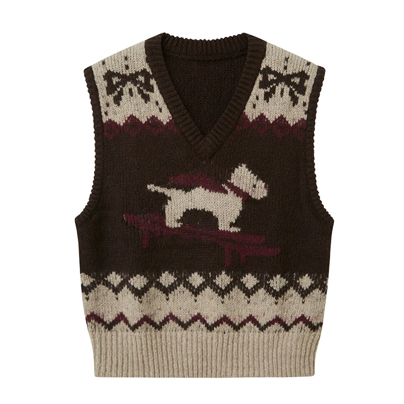 Fair Isle Puppy Jacquard Knit Vest