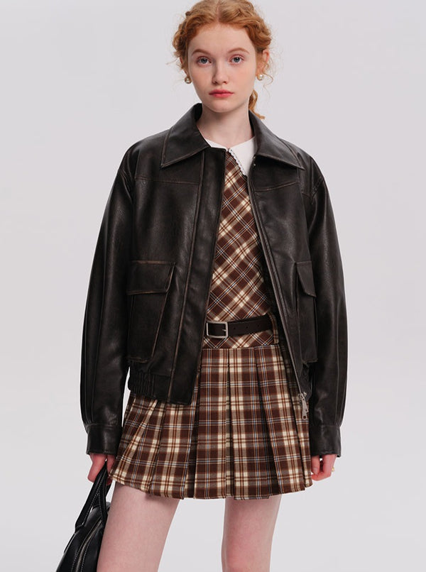 Vintage Coffee Pu Leather Jacket