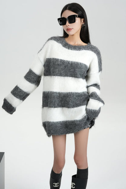 Wide Striped Slouchy Pullover Sweater