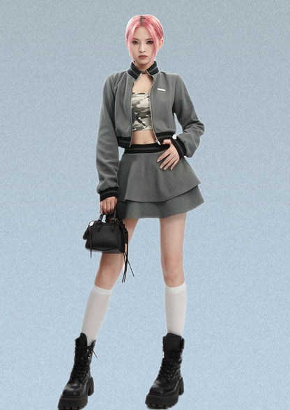 Mini short skirt cardigan jacket three piece set