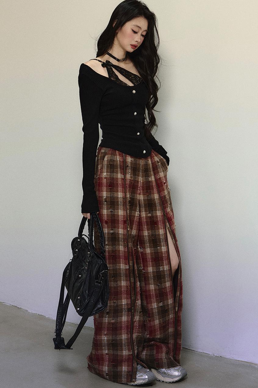 Art Academy Plaid Wide-Leg Pants