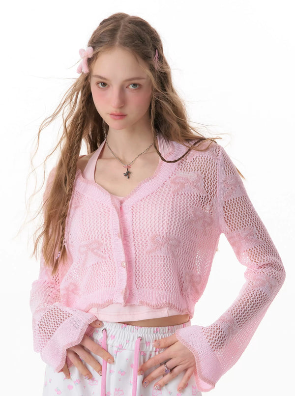 Mint Bow Sunscreen Knit Cardigan Coat