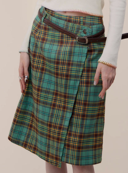 American retro hight waist plaid skirt