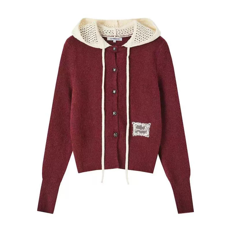 Cut-Out Hooded Knit Cardigan