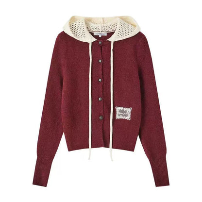 Cut-Out Hooded Knit Cardigan