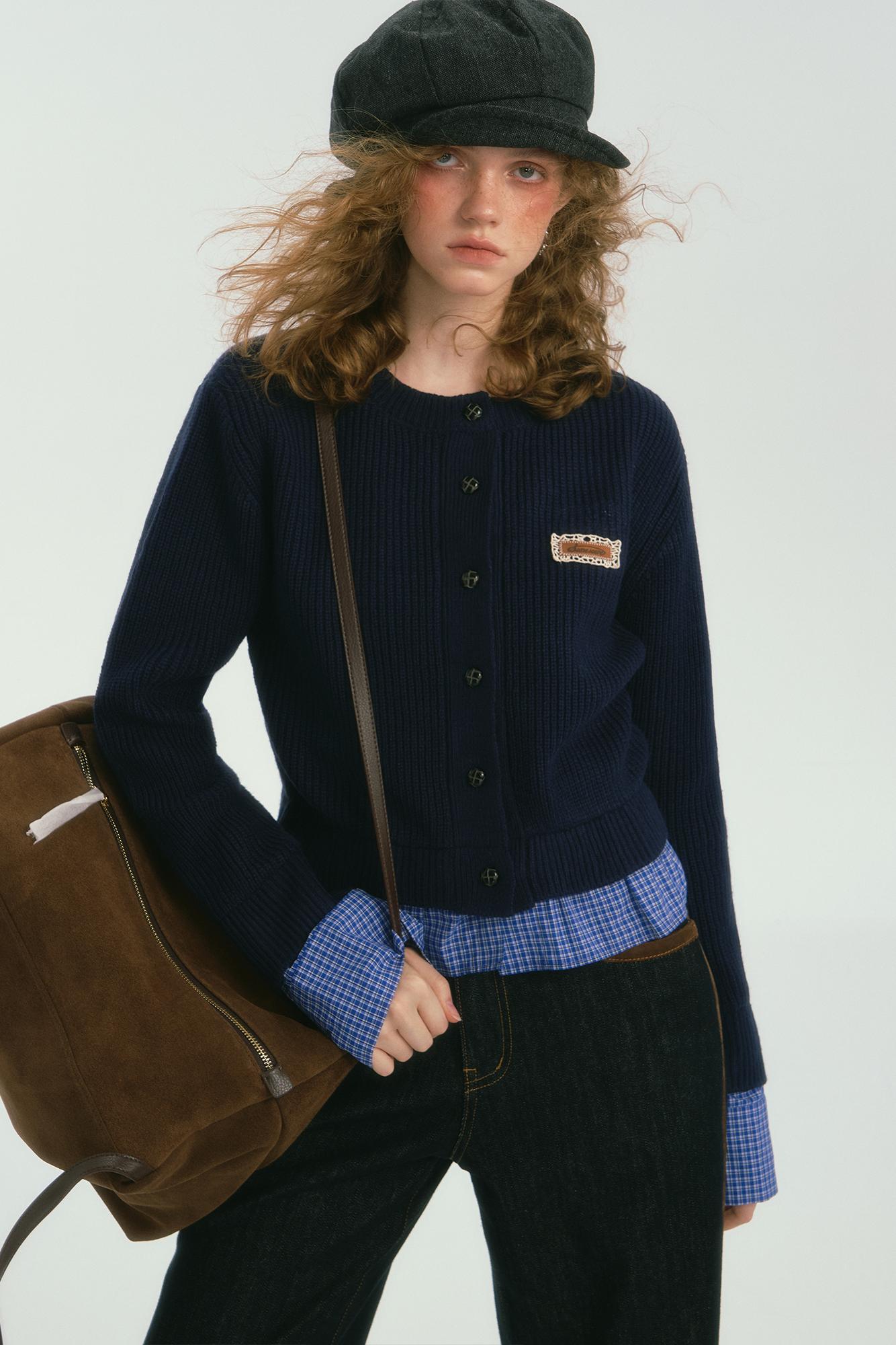 Check Pattern Lace Cardigan