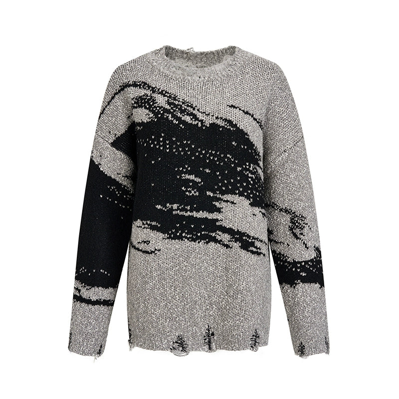 Vintage jacquard crewneck silhouette knitted sweater
