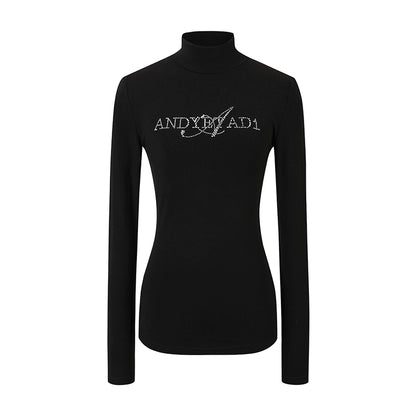 Embroidered Half-HIGH NECK LONG SLEEVE TOP