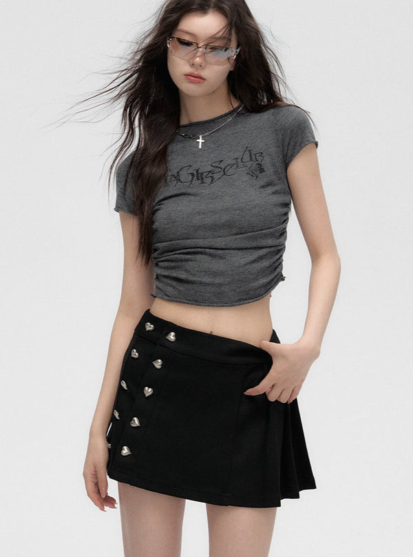 Waist-cinching crewneck knitted T-shirt