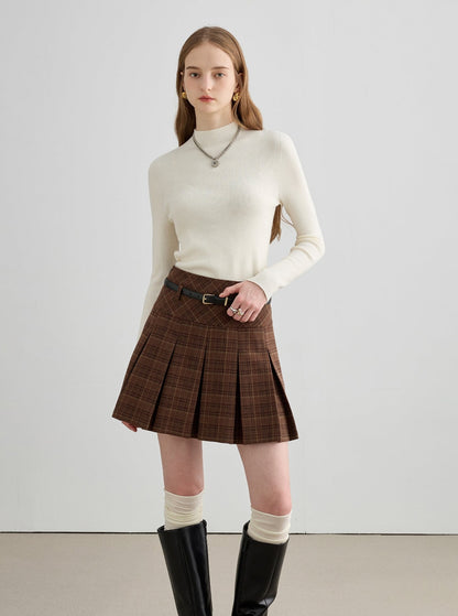 Tweed Pleated A-Line Skirt