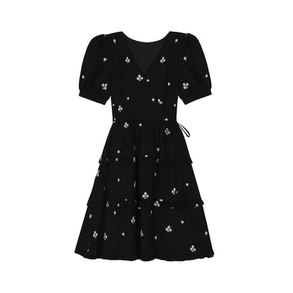 French Embroidered Black Dress