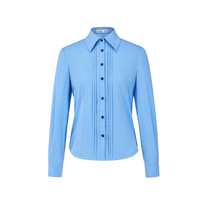 Pleated Basic Long-Sleeved Shirt