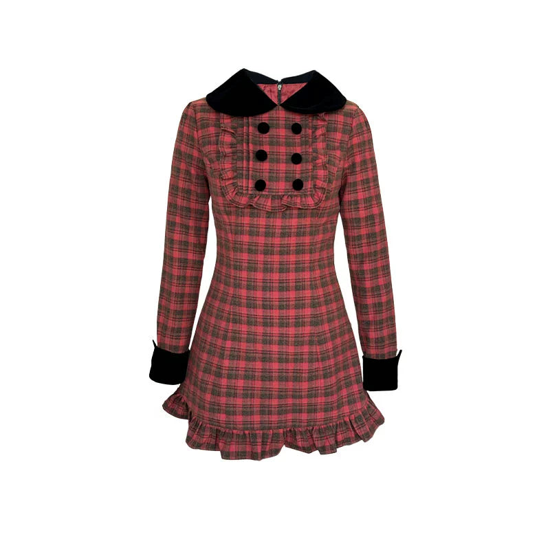 Red Plaid Velvet Doll Dress