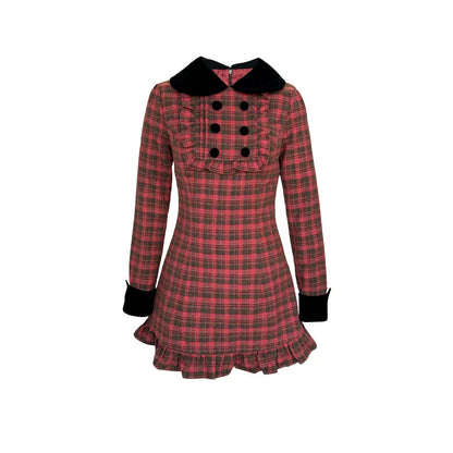 Red Plaid Velvet Doll Dress