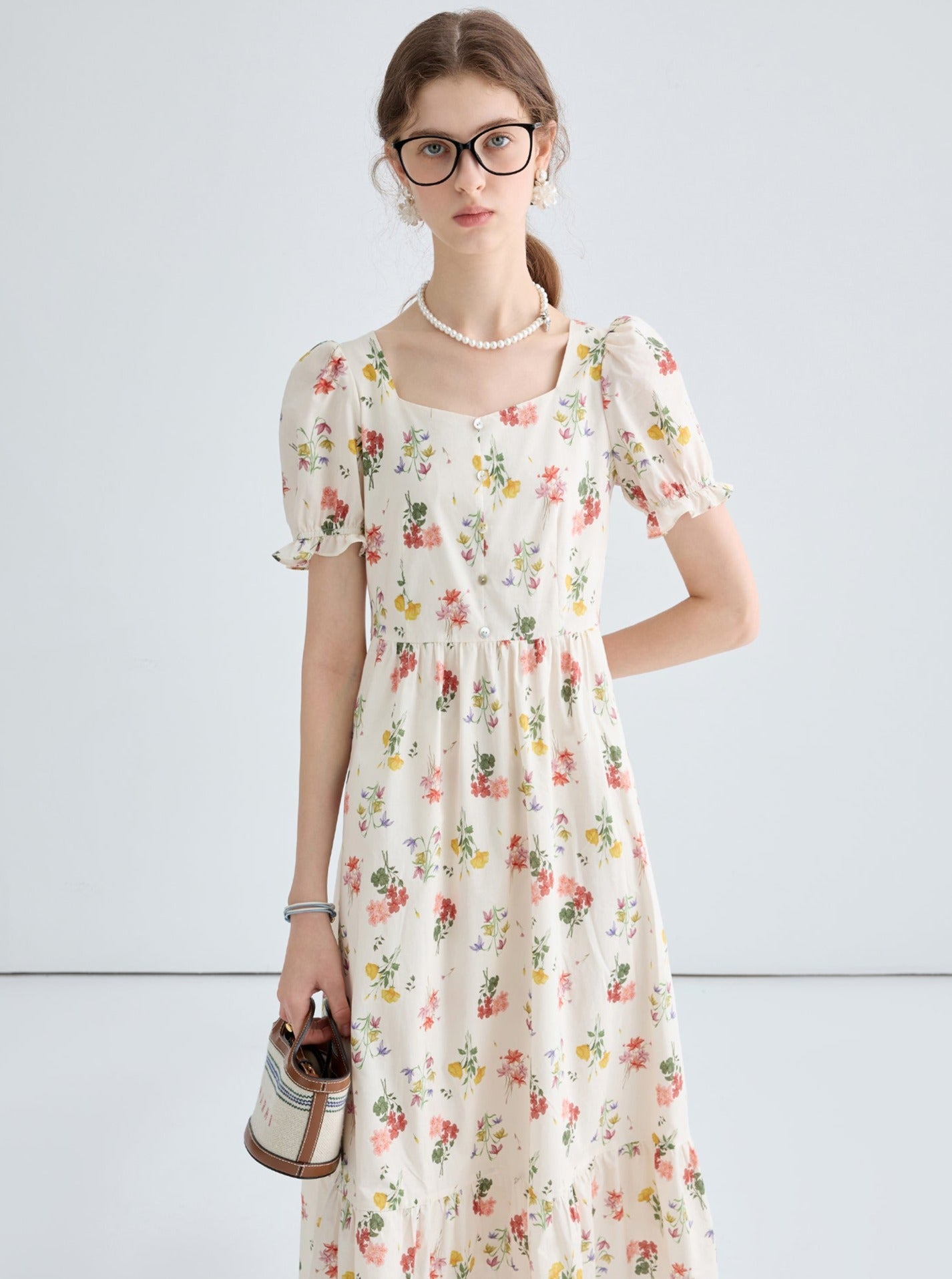 Vintage Floral Puff Sleeve Dress