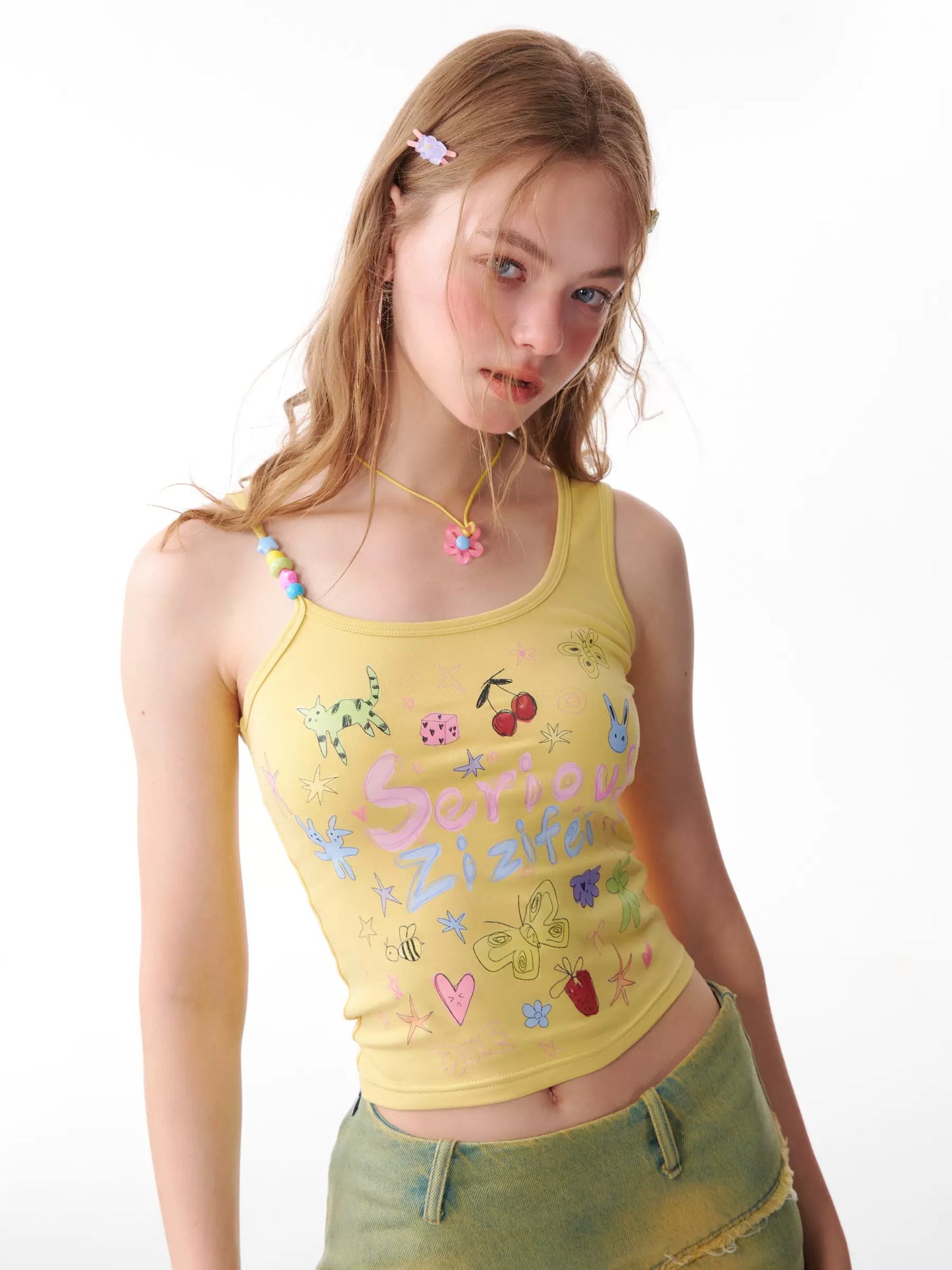 Retro Cartoon Graffiti Beaded Vest Top