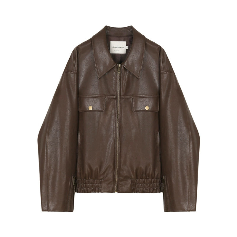 Retro temperament leather jacket