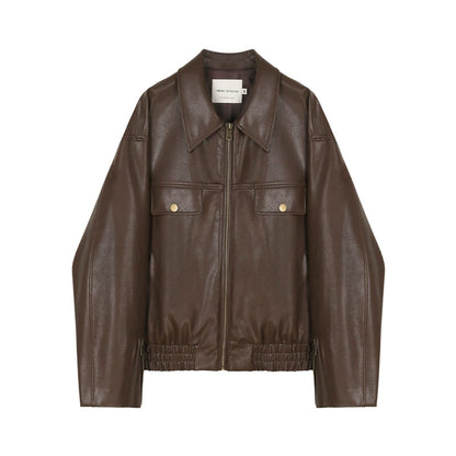 Retro temperament leather jacket