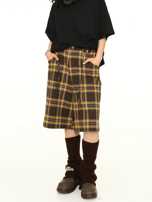 Retro Contrast Plaid Cropped Pants