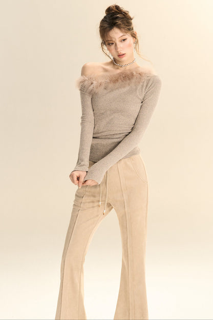 Slim Fit Suede Micro-Flared Pants