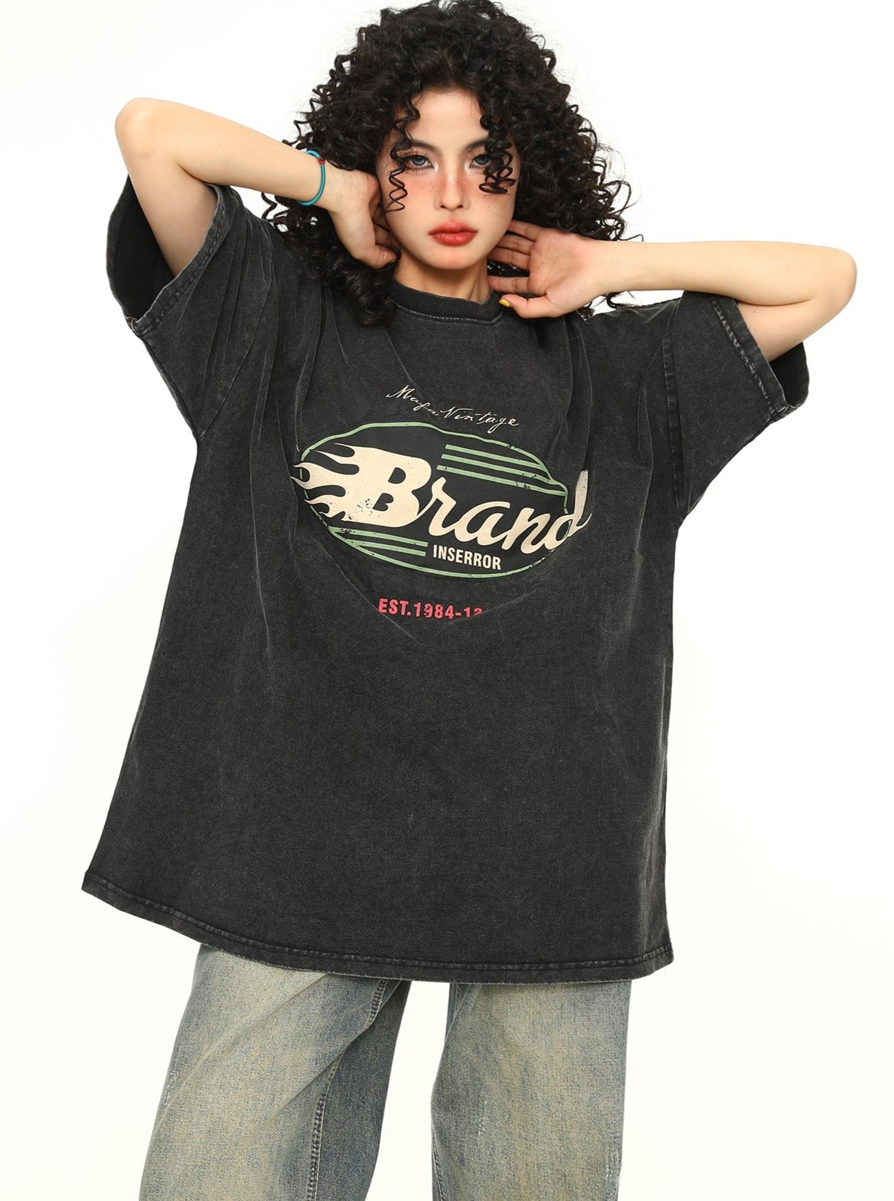 Distressed Retro Wash T-Shirt mit kurzen Ärmeln