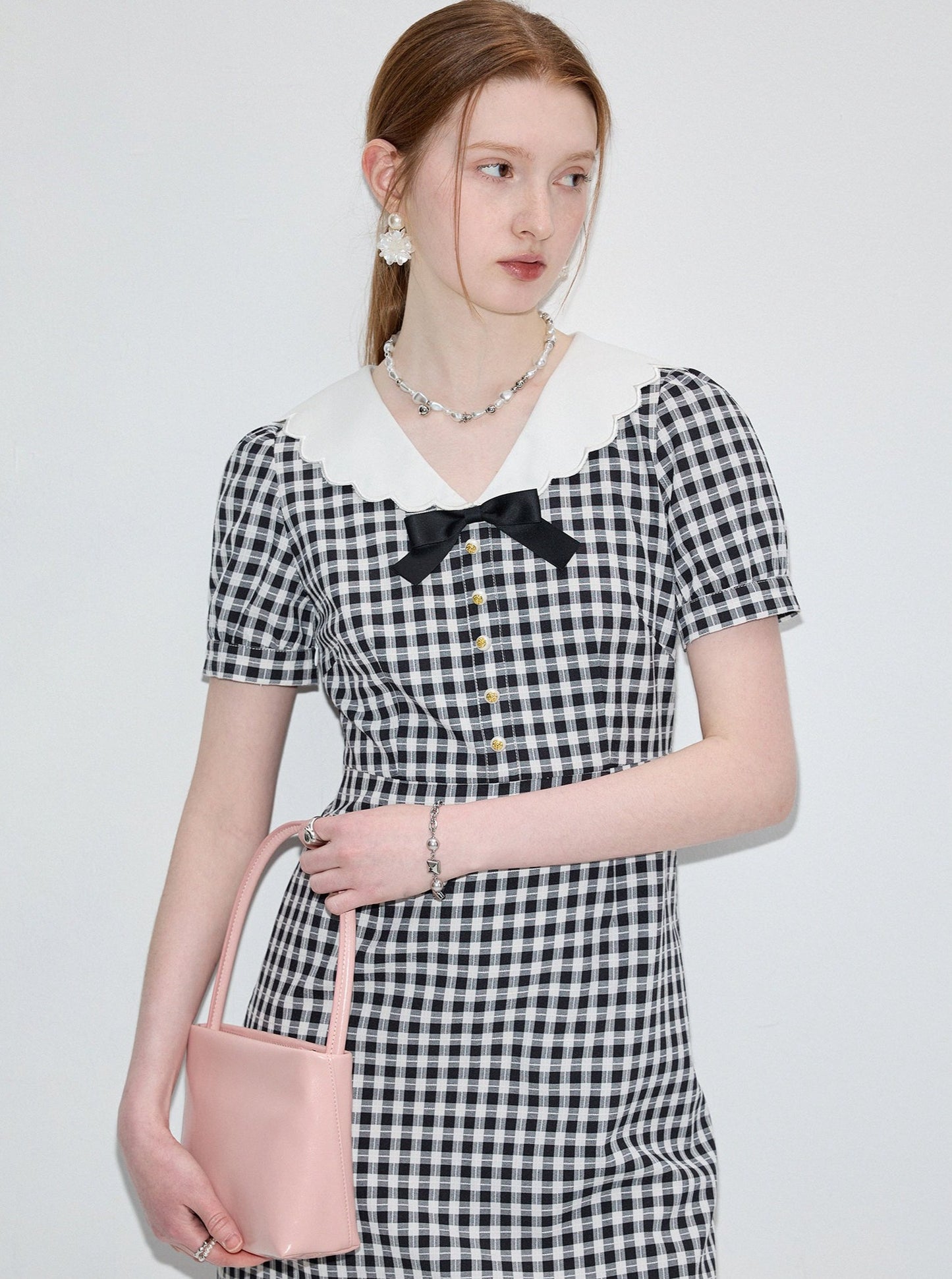 College Style Doll Neck Plaid Dress