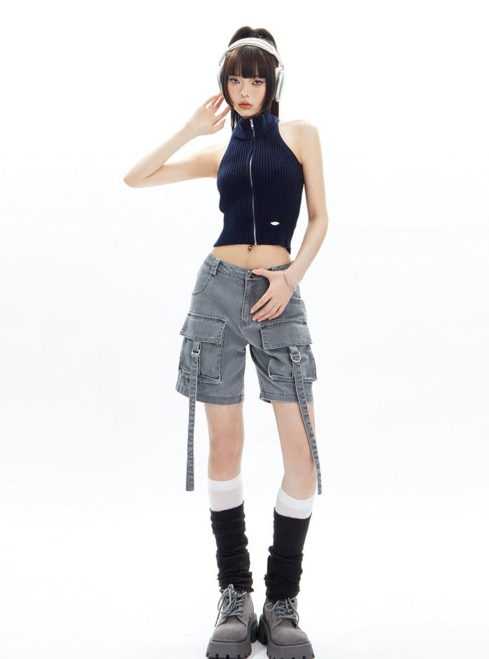 Large Pocket Loose  Denim Shorts Pants