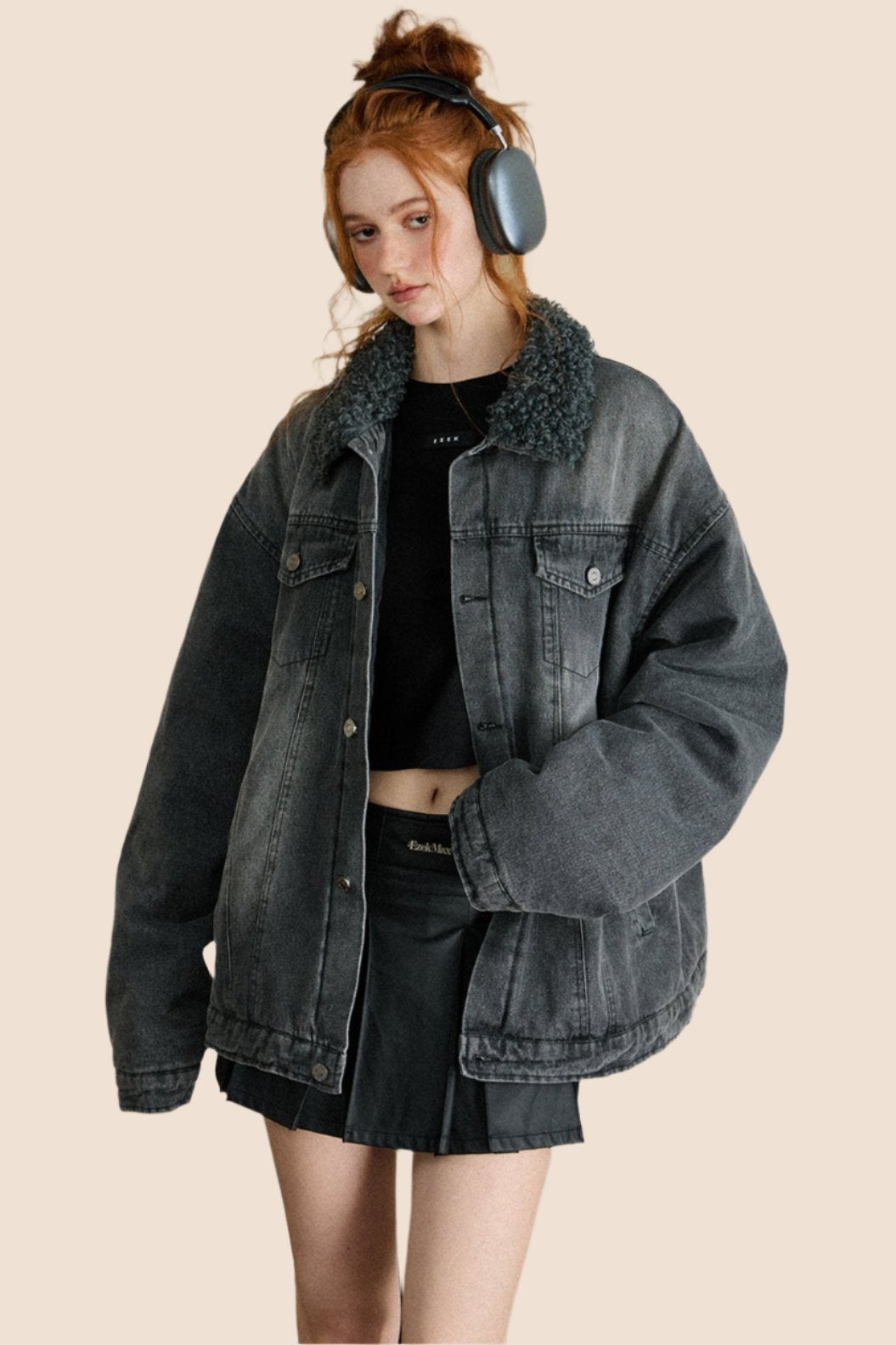 EZEK American Vintage Lambswool Stitched Washed Denim Jacket Women's Pre-Fall New Loose Casual Jacket Top