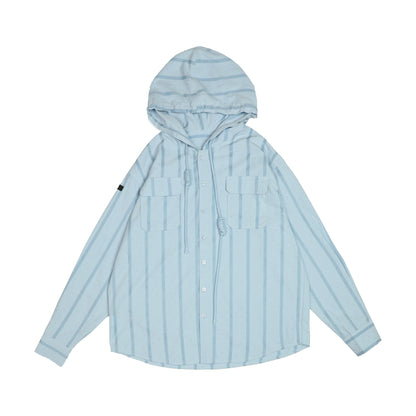 Vertical Stripe Loose Hooded Shirt