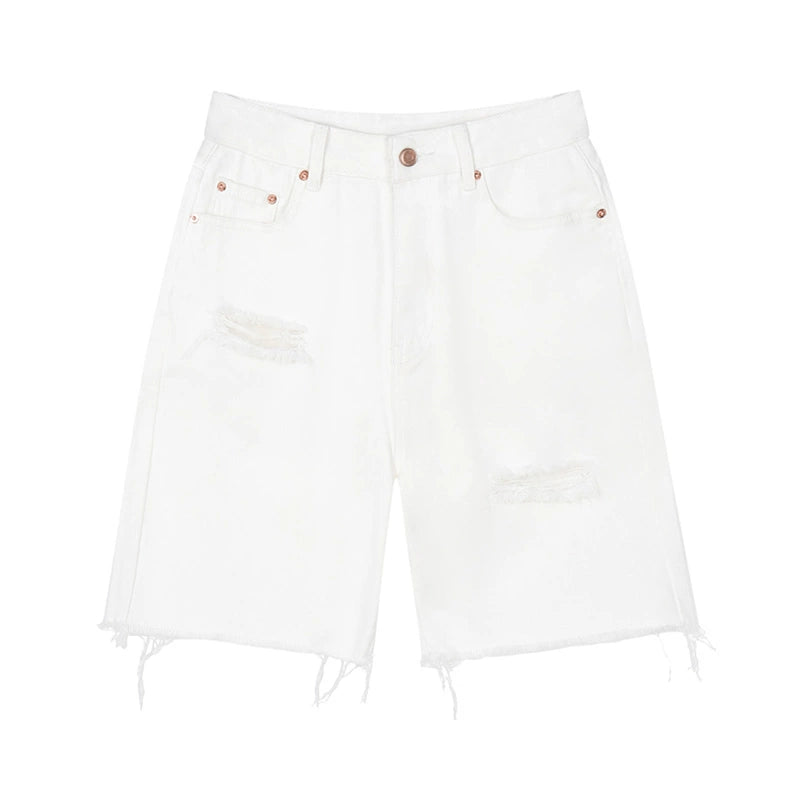 Chain Accent White Denim Shorts