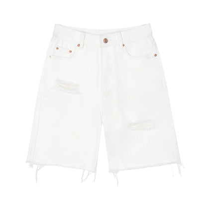 Chain Accent White Denim Shorts