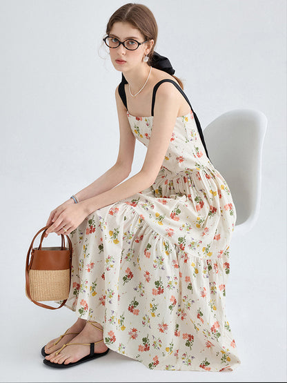 Temperament French Print Slip Dress