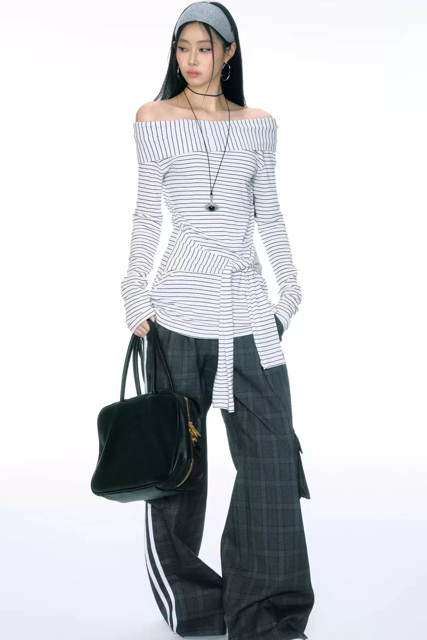 [Curriges September 26th New Arrivals] autumn and winter new one-shoulder striped waist tie long top