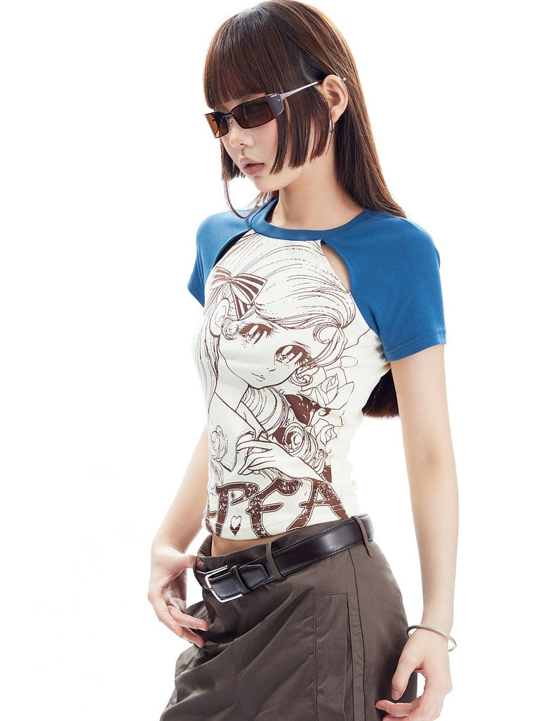 Print Raglan Short Sleeve T-shirt