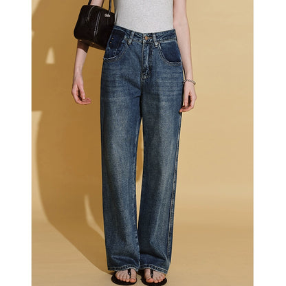 High-Waisted Blue Straight-Leg Jeans