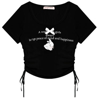 Drawstring Rabbit Graphic T-Shirt