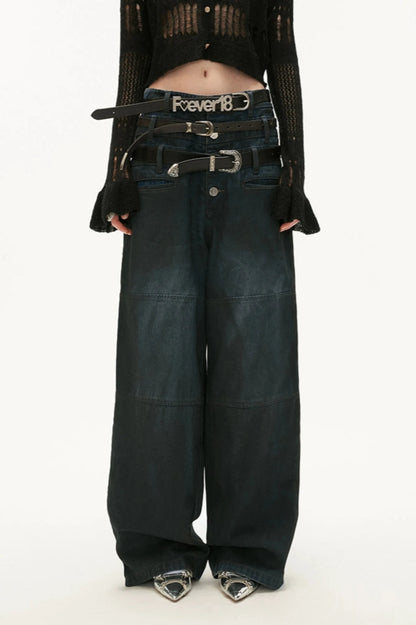 MAMC Herbst neue Drei-Bund-amerikanische Retro-Jeans, lockere Skinny Straight-leg Wide-leg Pants, Casual Pants