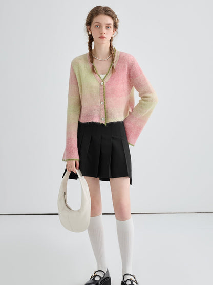 Design Bell Sleeve Gradient Knit Cardigan Top