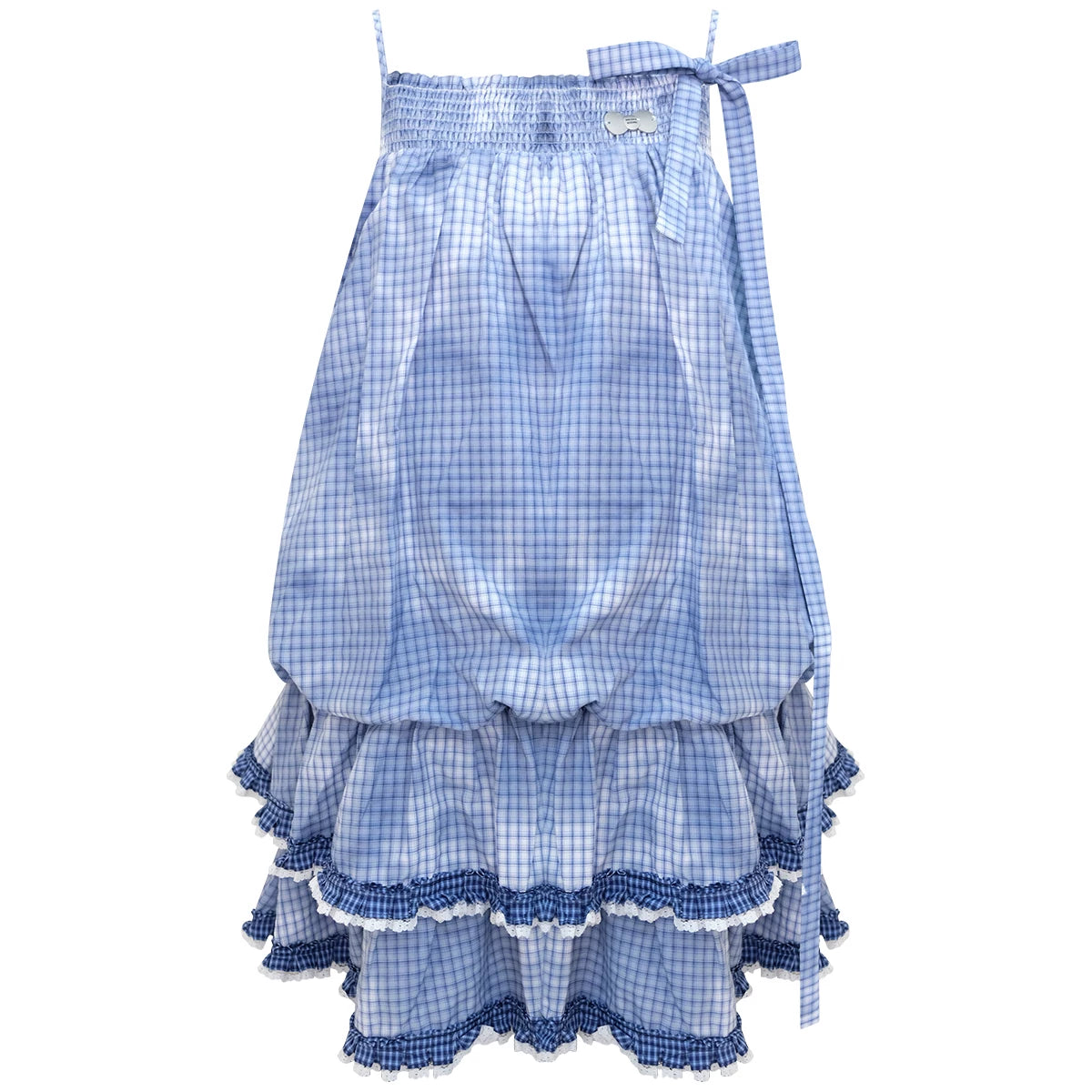 Summer Blue Plaid Lace Dress