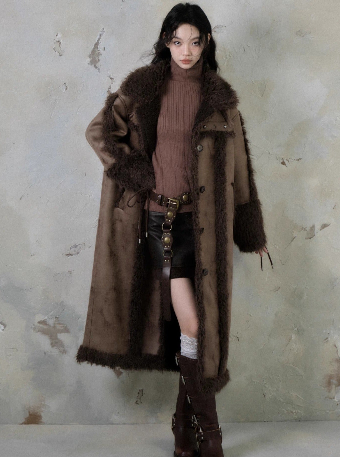 Long lamb fur coat