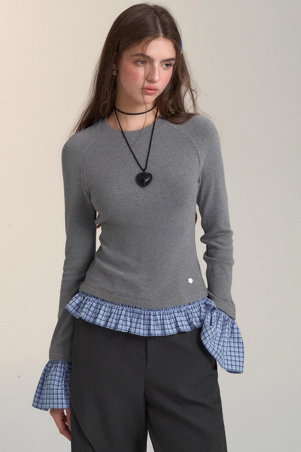 Check-Panelled Long-Sleeve Top